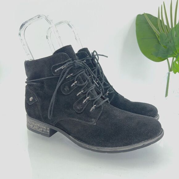 Earth Boone Booties Womens 8.5 Side Zip Block Heel Leather Upper Black - Picture 1 of 15